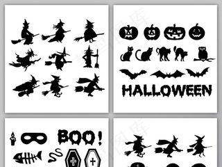万圣节图标黑白矢量素材可编辑巫师南...