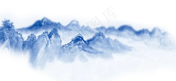 蓝色山水画透明装饰素材
