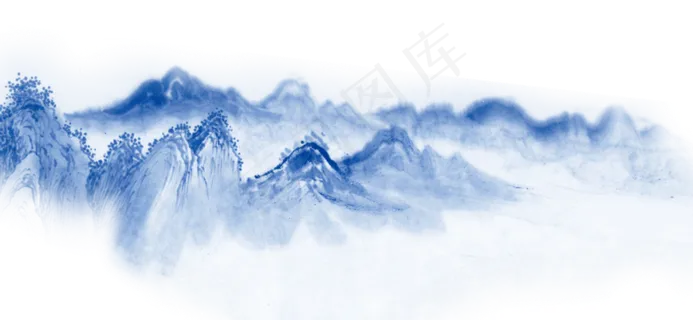 蓝色山水画透明装饰素材