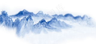 蓝色山水画透明装饰素材