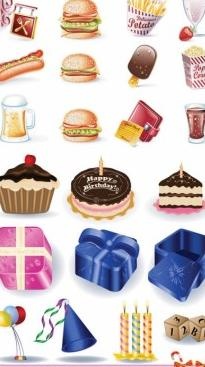 生日矢量货物和快餐