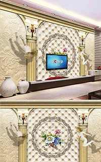 罗马柱子欧式花纹背景墙图片