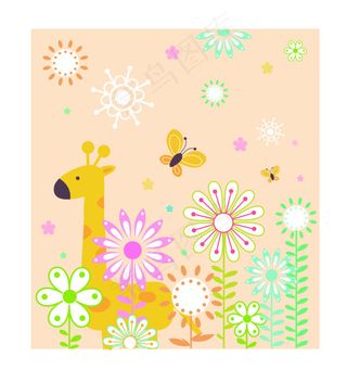 AI矢量素材花朵绿叶小动物