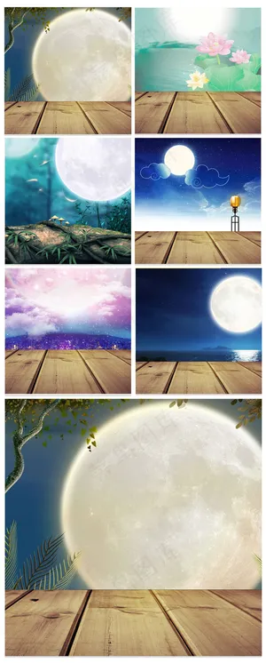 中秋月圆木板风淘宝主图背景