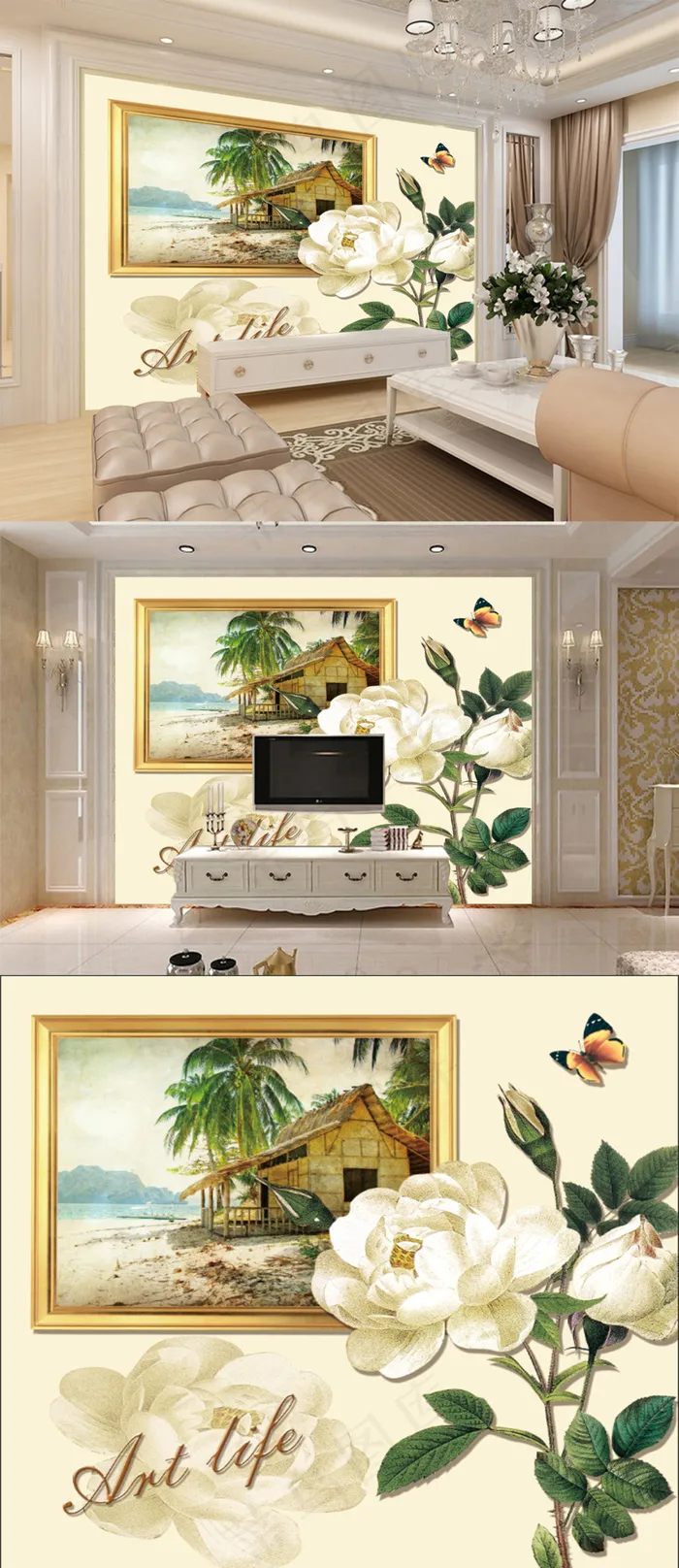 欧式玫瑰海景电视背景墙(7087X7087(DPI:300))psd模版下载