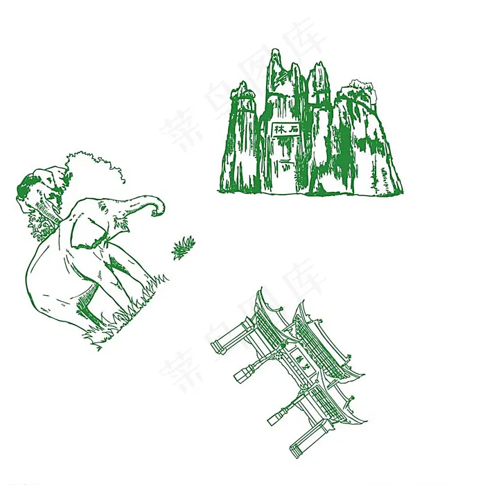 手绘名胜景区图片ai矢量模版下载