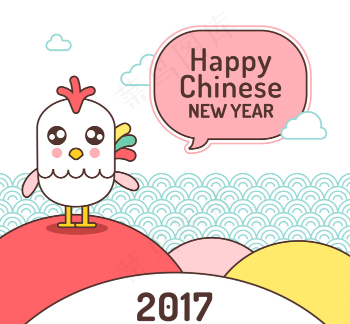 中国新年2017可爱风格公鸡ai矢量模版下载