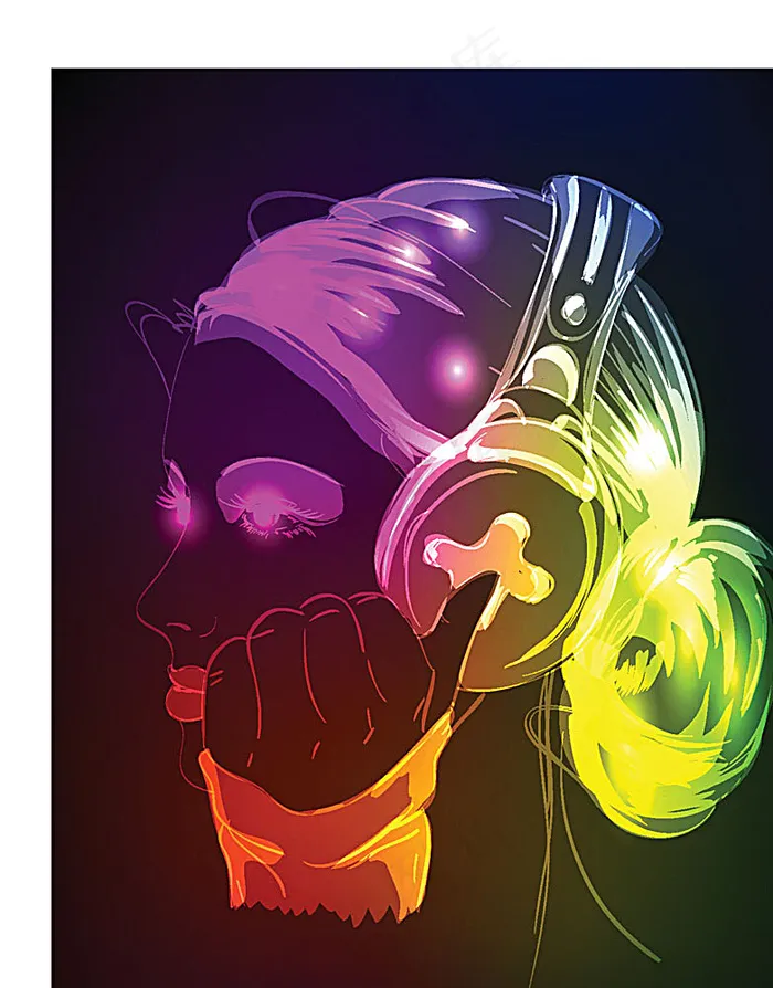 炫彩背景与矢量女孩eps,ai矢量模版下载