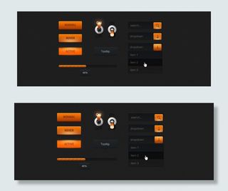 橘色发光按钮PSD素材