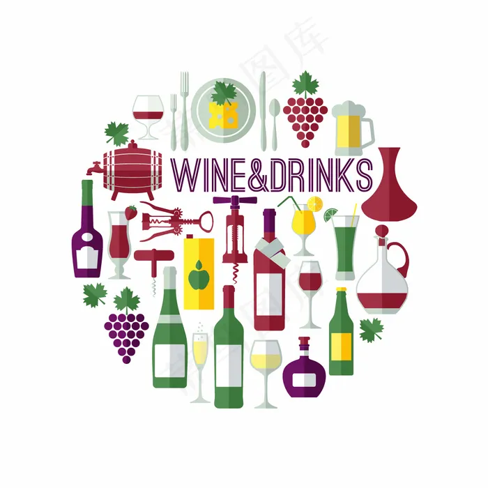 可爱的葡萄酒元素背景在平面设计ai矢量模版下载