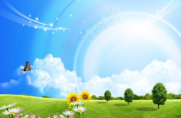 蓝天草地高清背景图片