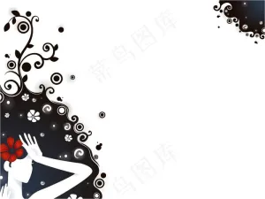 卡通花纹插画美女PPT模板预览图