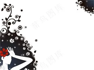 卡通花纹插画美女PPT模板