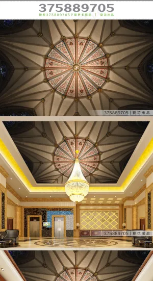 几何图形欧式复古天顶壁画背景墙