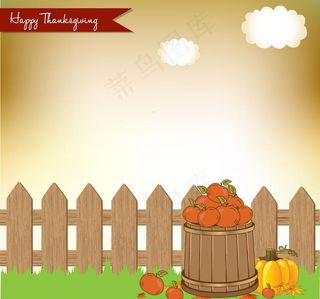 秋天绿草地木栅栏水果南瓜图片