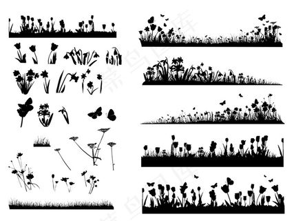 花卉植物剪影psd素材