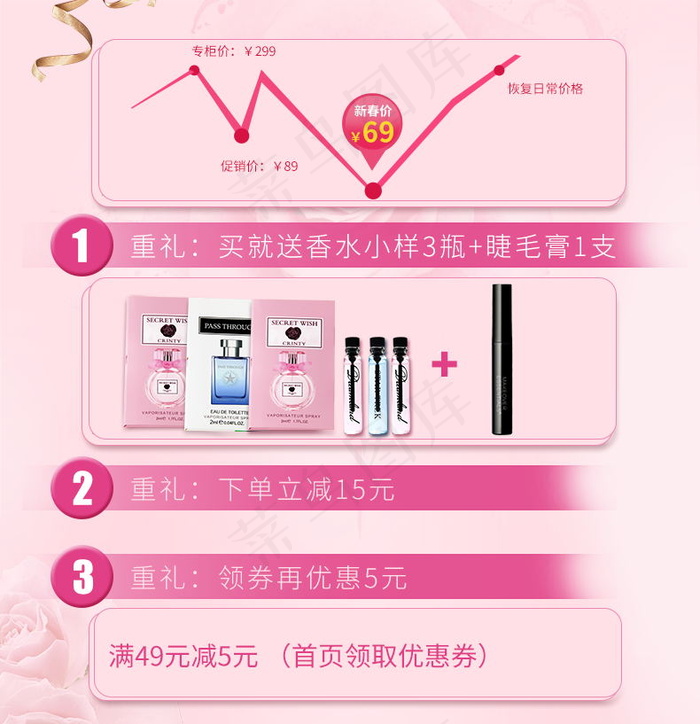 粉色背景最低价彩妆促销海报详情页p...