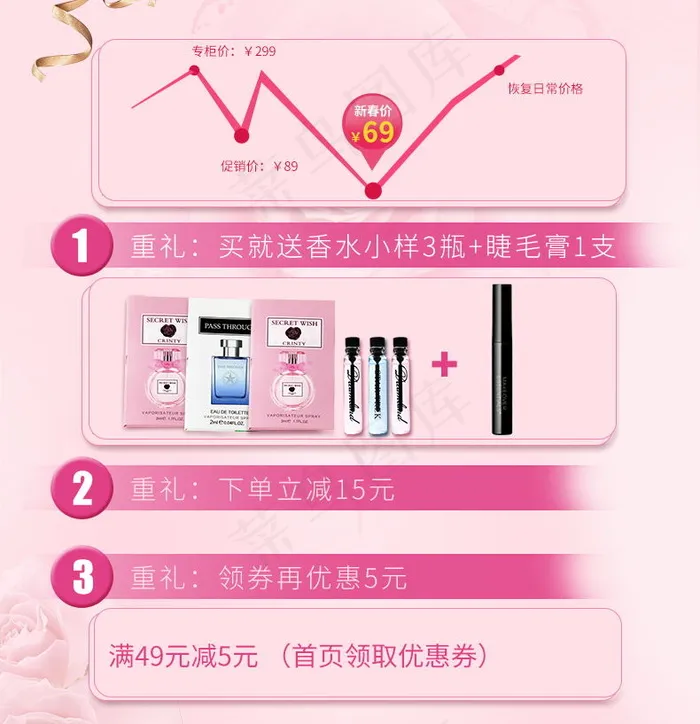 粉色背景最低价彩妆促销海报详情页p...
