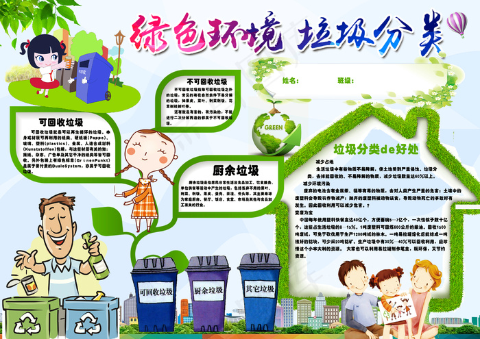 垃圾分类小报psd模版下载