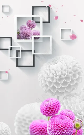 球形花现代简约3D玄关背景墙