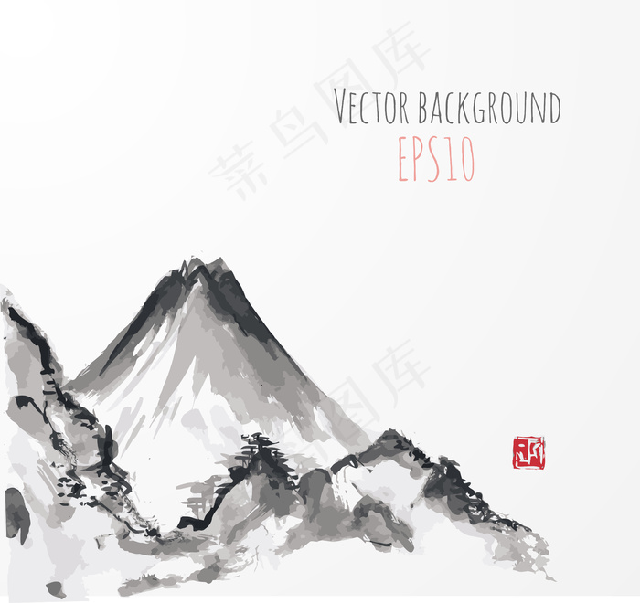 水墨山水风景画矢量素材eps,ai矢量模版下载