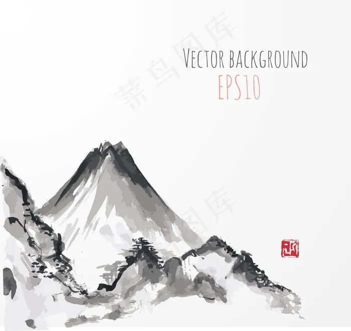 水墨山水风景画矢量素材eps,ai矢量模版下载