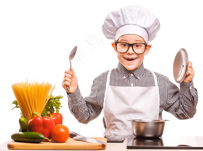 厨师装扮的大人小孩烹饪美食健康家庭情侣亲子素材