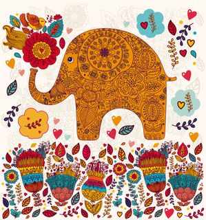 可爱卡通花卉动植物大象花纹矢量素材