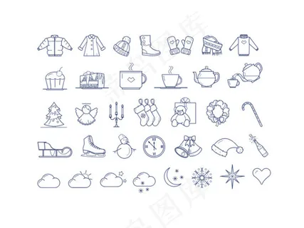 冬天衣物手绘小物件