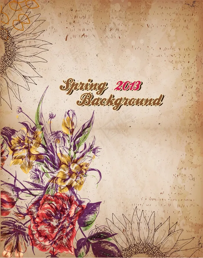 花卉矢量插画的温泉水的颜色的花eps,ai矢量模版下载