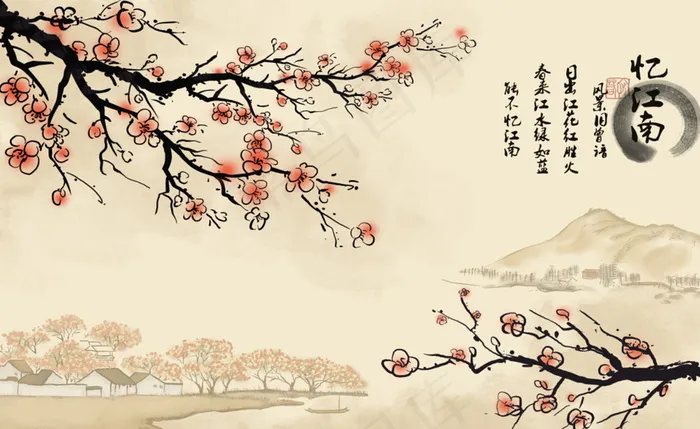 忆江南高清手绘背景图片(9071X5670(DPI:72))psd模版下载
