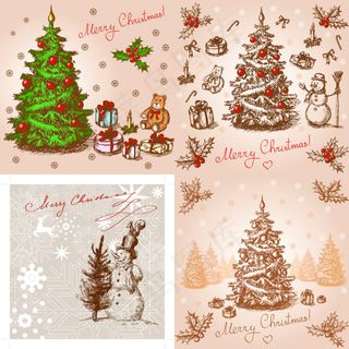 经典手绘圣诞插画——矢量素材