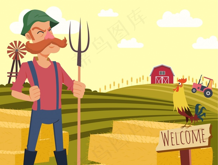 农场工人放牧矢量图