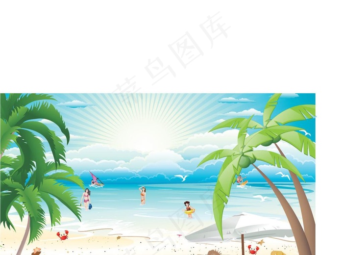 夏天海滩图片ai矢量模版下载