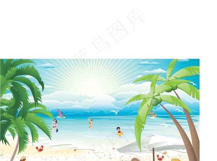 夏天海滩图片ai矢量模版下载