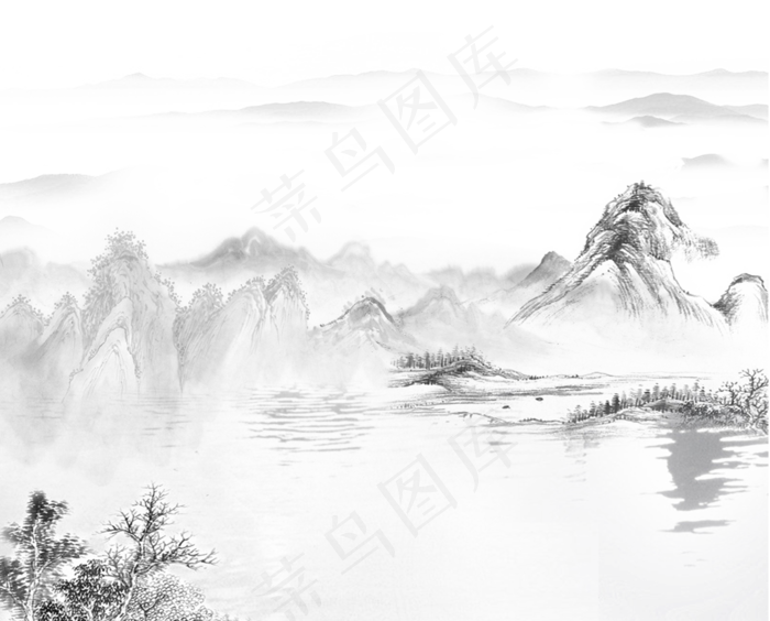 水墨古风山水画装饰水墨古风山水画装饰psd模版下载