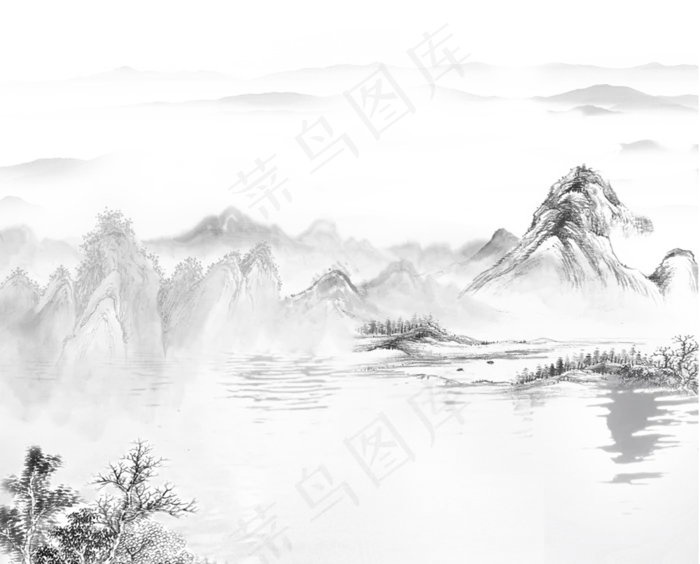 水墨古风山水画装饰水墨古风山水画装饰psd模版下载