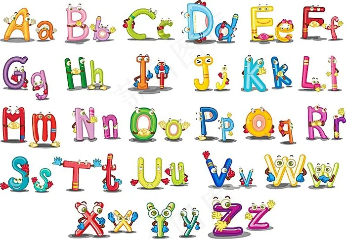 彩色26个英文字母数字设计eps,ai矢量模版下载