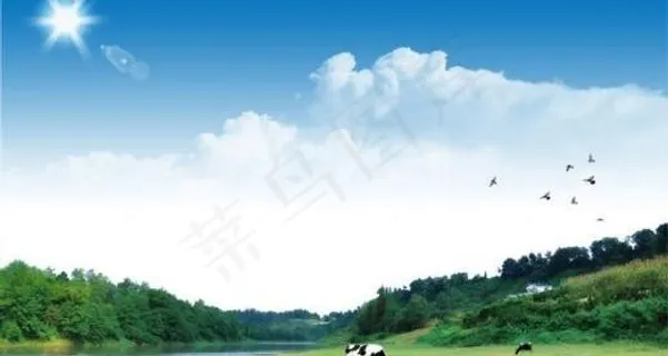 河边草地和奶牛 下载