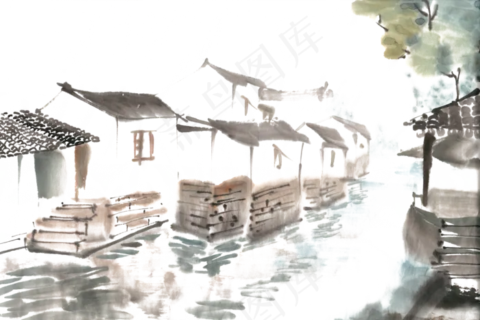 水乡景色水墨画PNG免抠素材水乡景色水墨画PNG免抠素材(6000X3999(DPI:300))psd模版下载