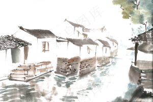 水乡景色水墨画PNG免抠素材水乡景色水墨画PNG免抠素材