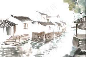 水乡景色水墨画PNG免抠素材水乡景色水墨画PNG免抠素材