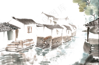 水乡景色水墨画PNG免抠素材水乡景色水墨画PNG免抠素材