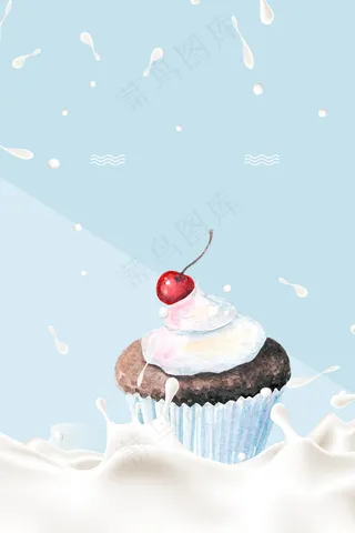 蓝色巧克力奶油樱桃冰淇淋海报背景设计