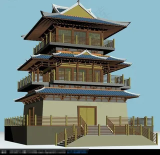 日式塔楼建筑模型效果图