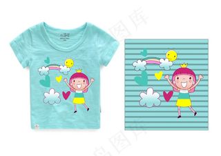 儿童T恤可爱卡通小女孩T恤图案