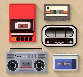 5款复古磁带与录音机矢量素材