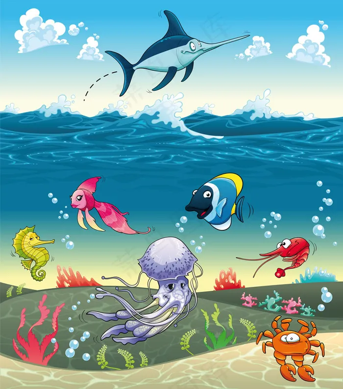 免费下载卡通海洋生物学eps,ai矢量模版下载