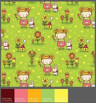 卡通小女孩印花底纹矢量图