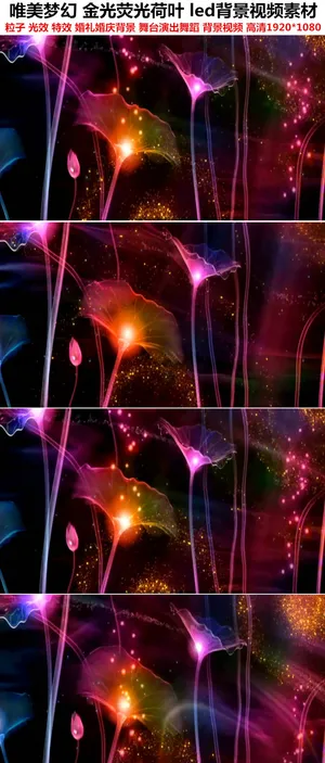唯美梦幻金光荧光荷叶led背景视频...